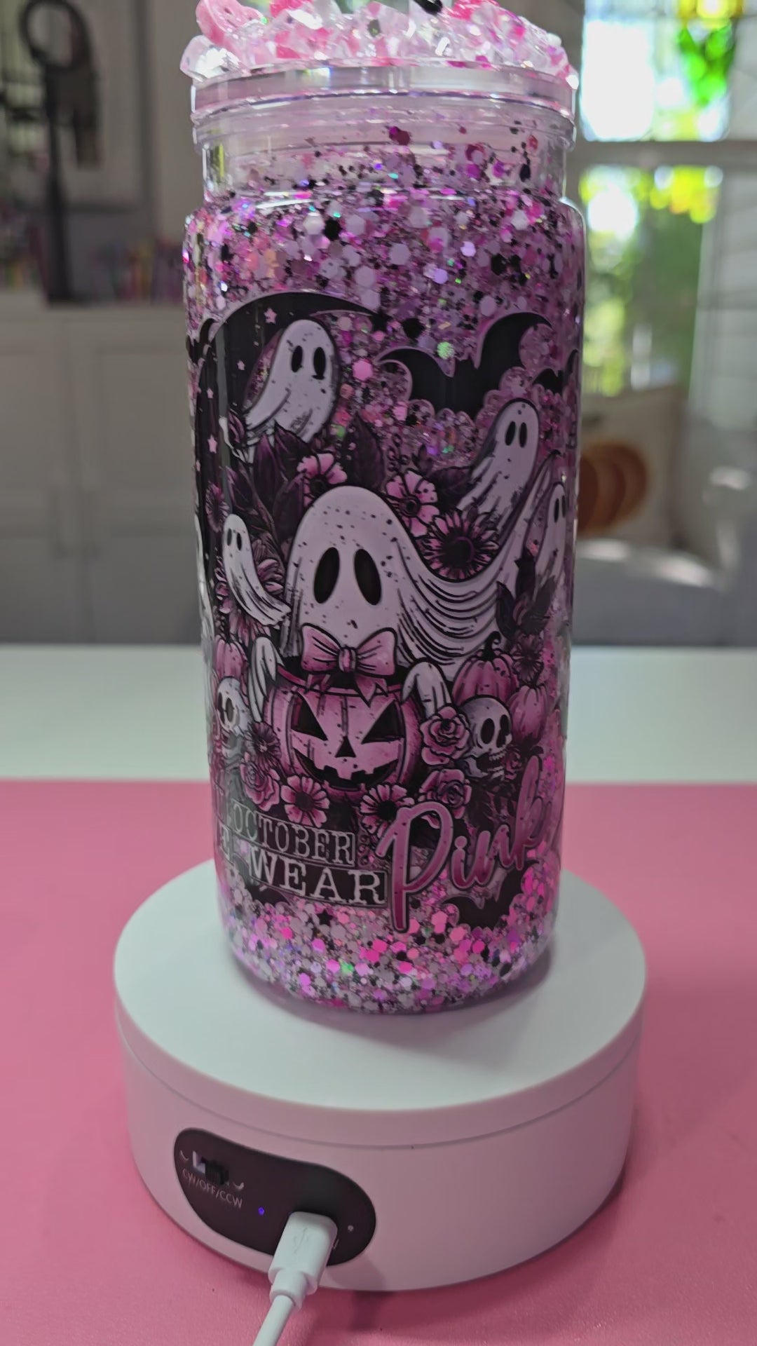 20 oz Acrylic Pink Ghosty Tumbler