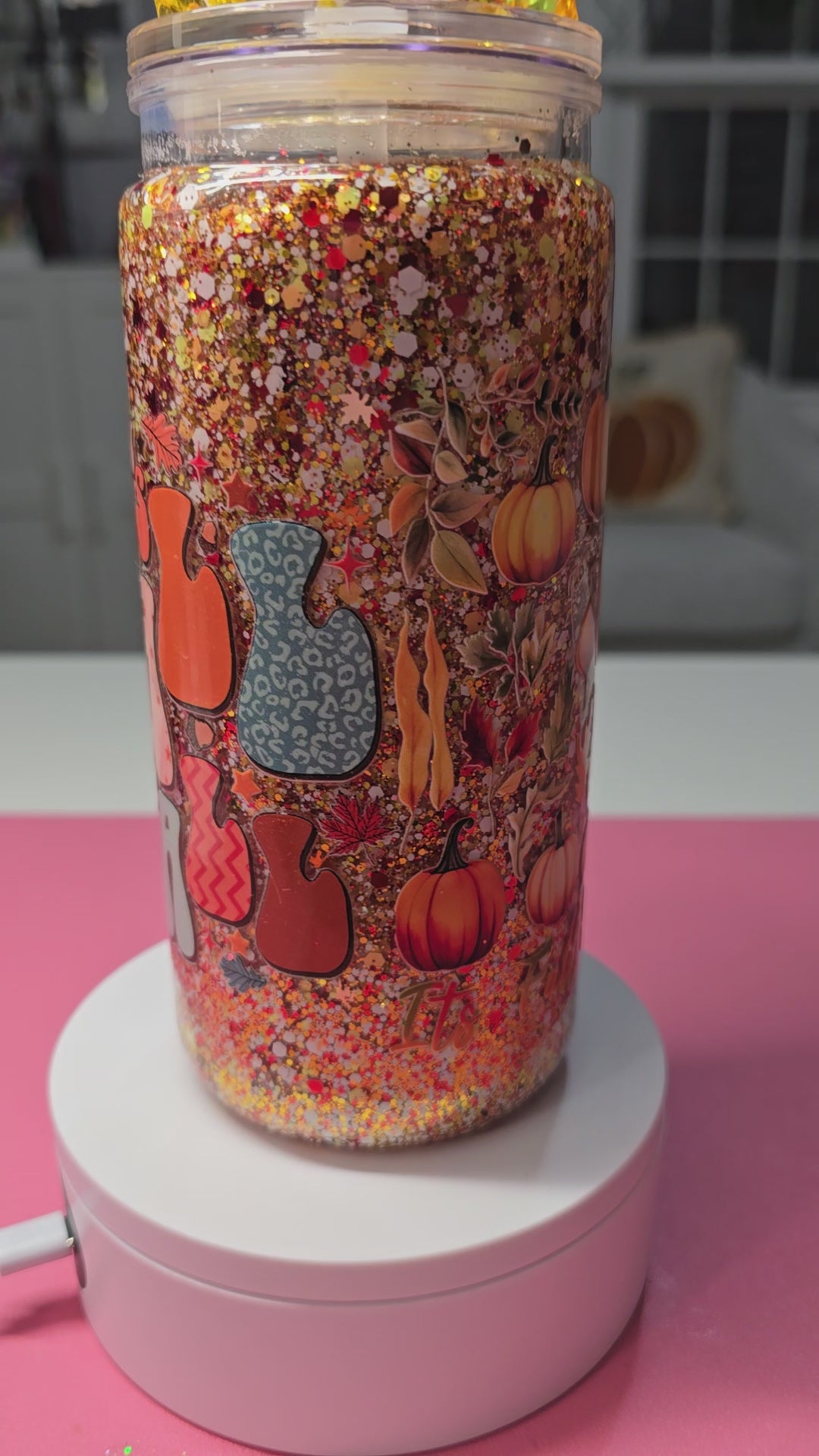 20 oz acrylic Fall Snow Globe Tumbler