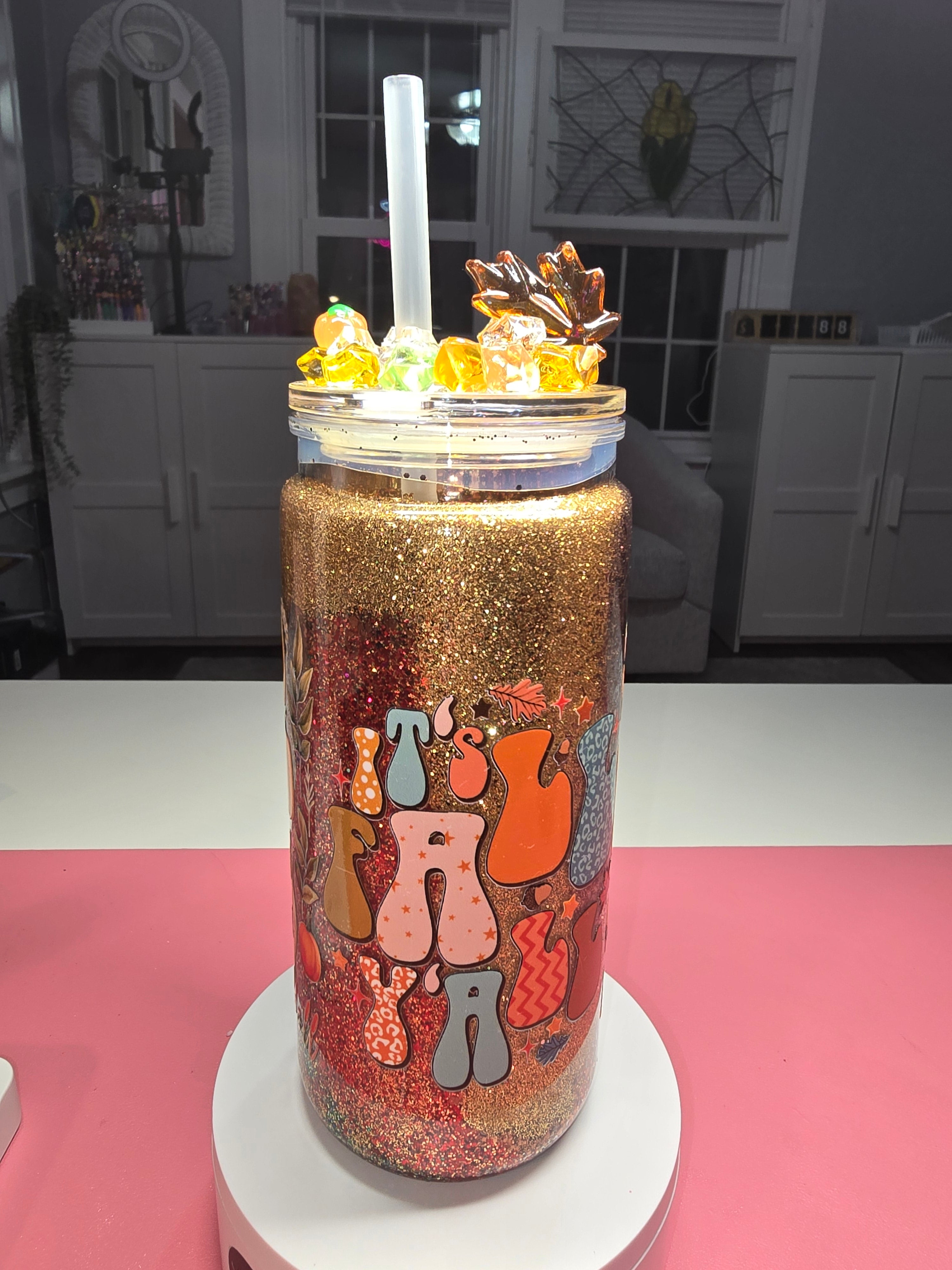 It's Fall Y'all, 20 oz Dry Glitter Snow Globe Tumbler